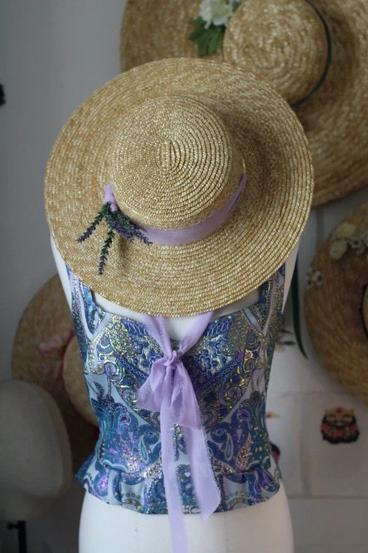 Mia straw hat with lavender bouquet