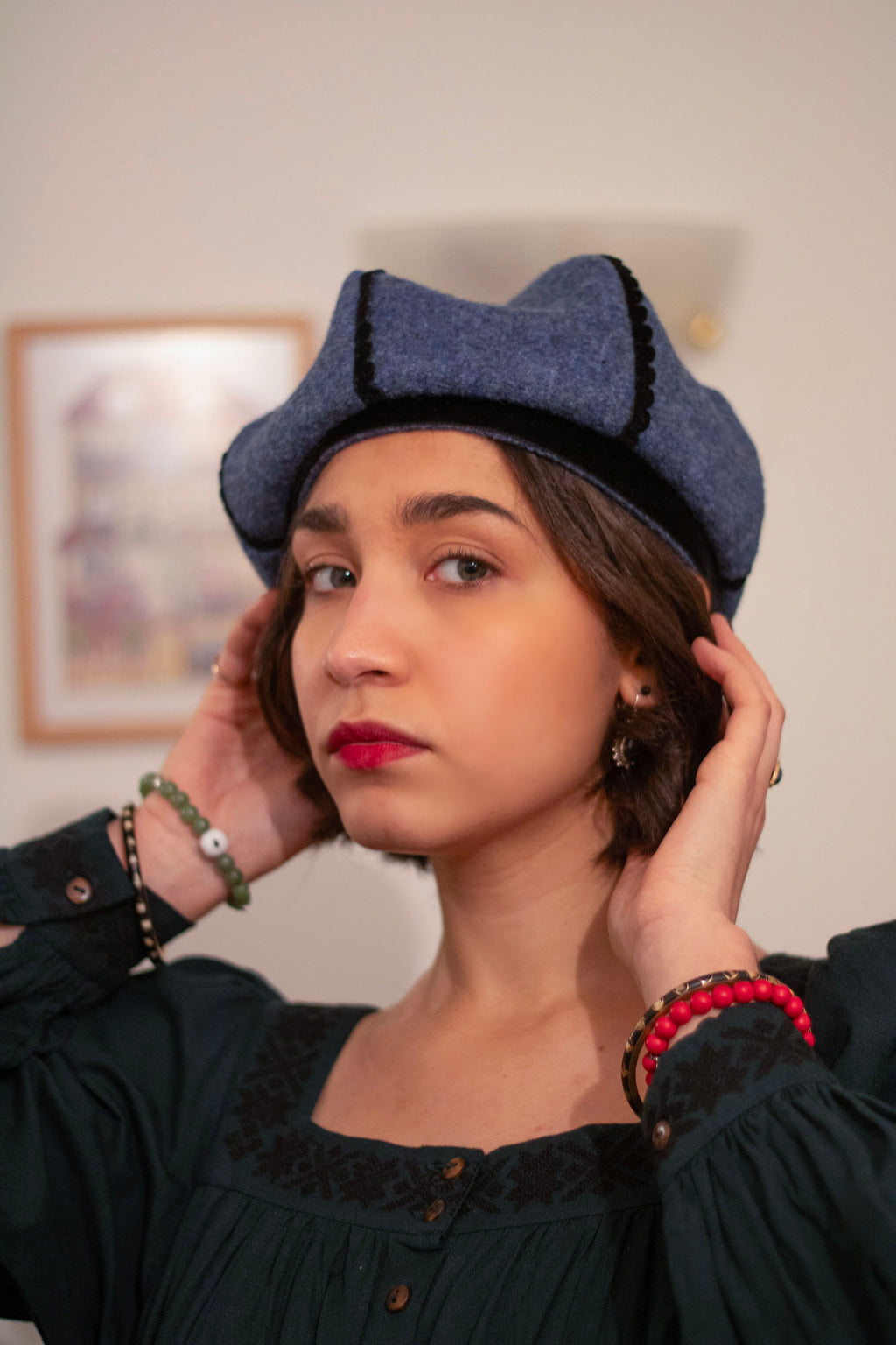 Apolline beret in provence blue pure wool